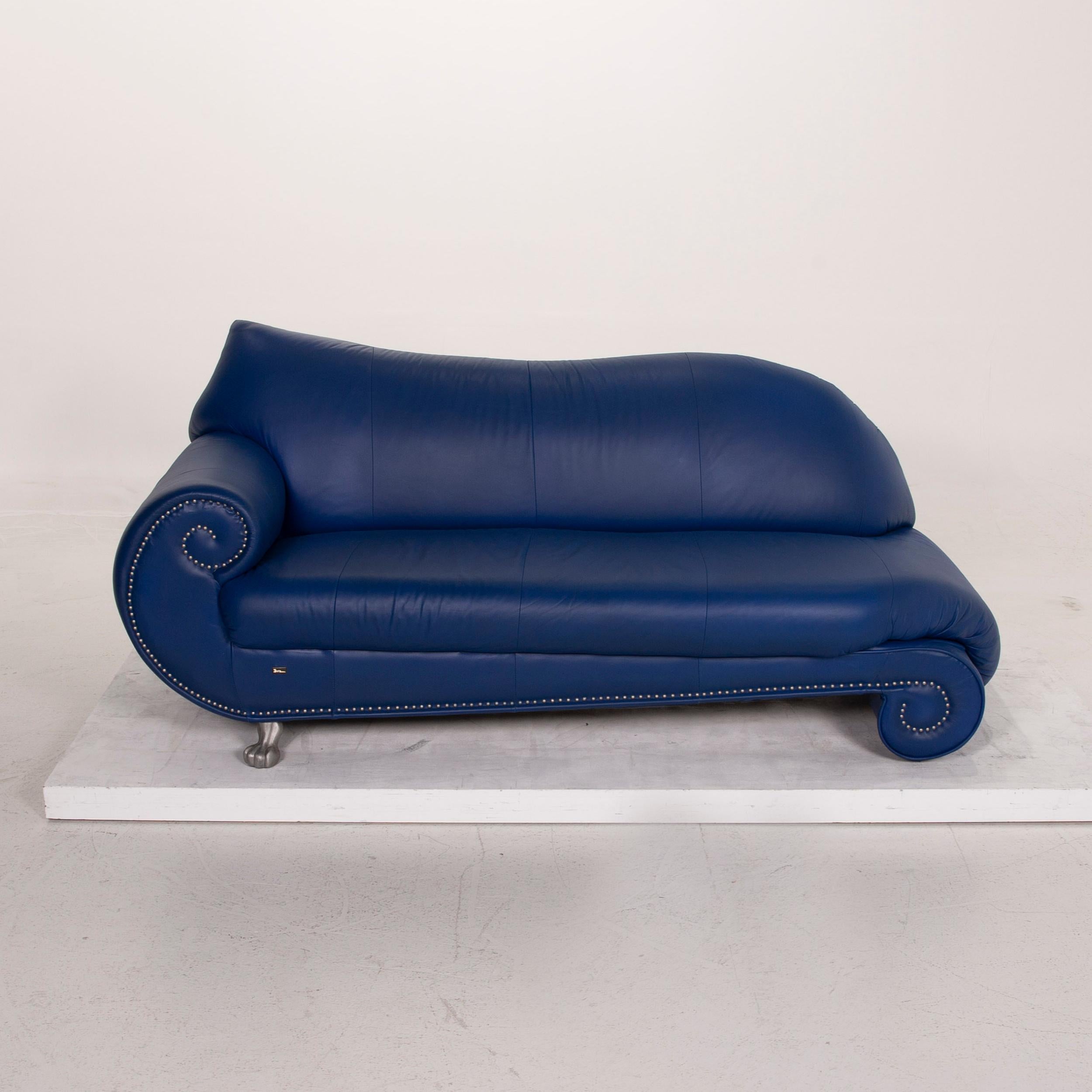 Contemporary Bretz Gaudi Leather Sofa Blue Three-Seat For Sale