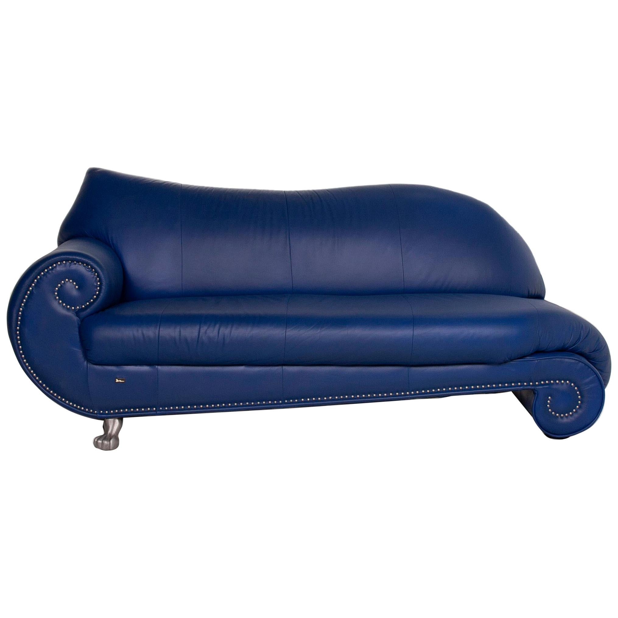 Bretz Gaudi Leather Sofa Blue Three-Seat For Sale
