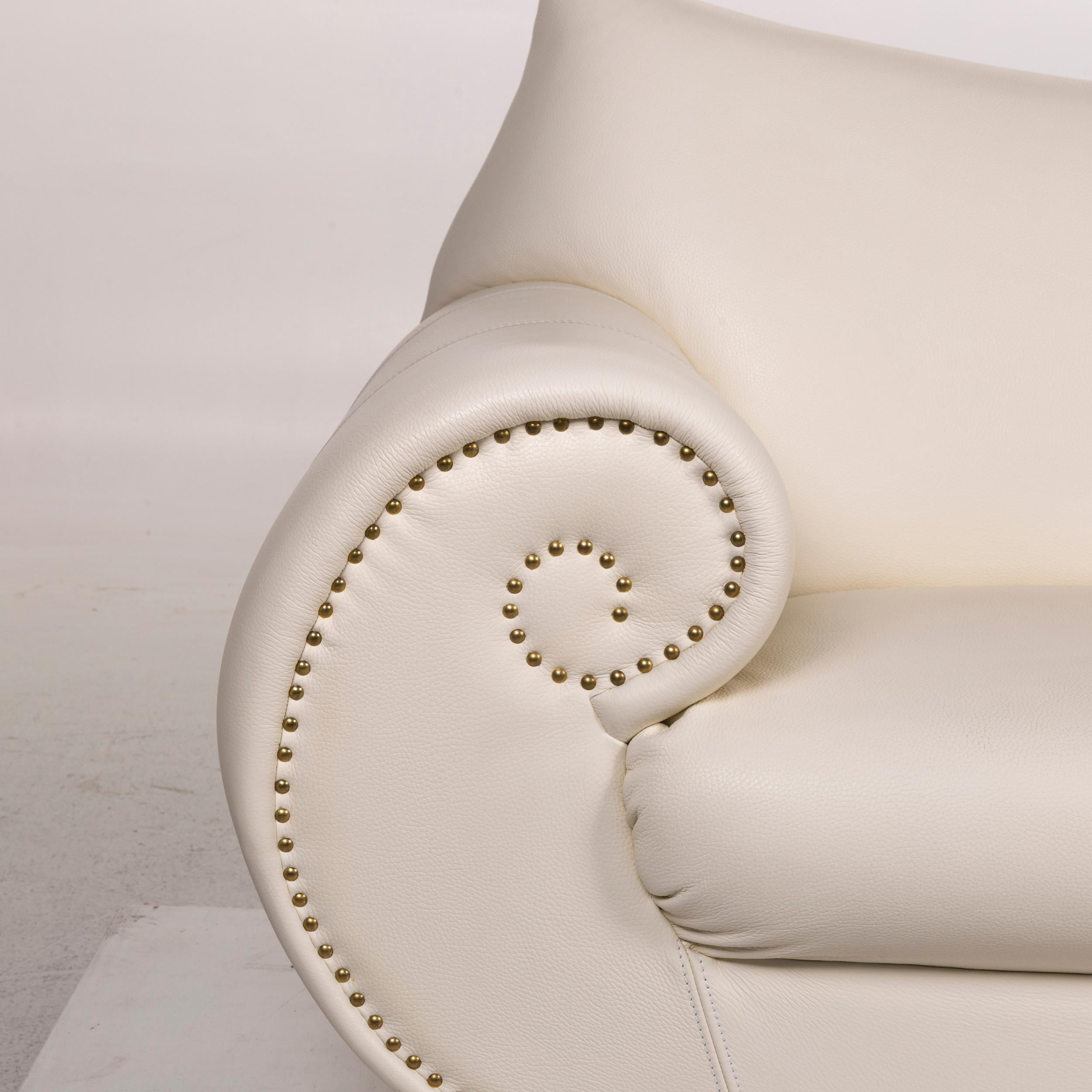 Modern Bretz Gaudi Leather Sofa Cream Three-Seat Couch