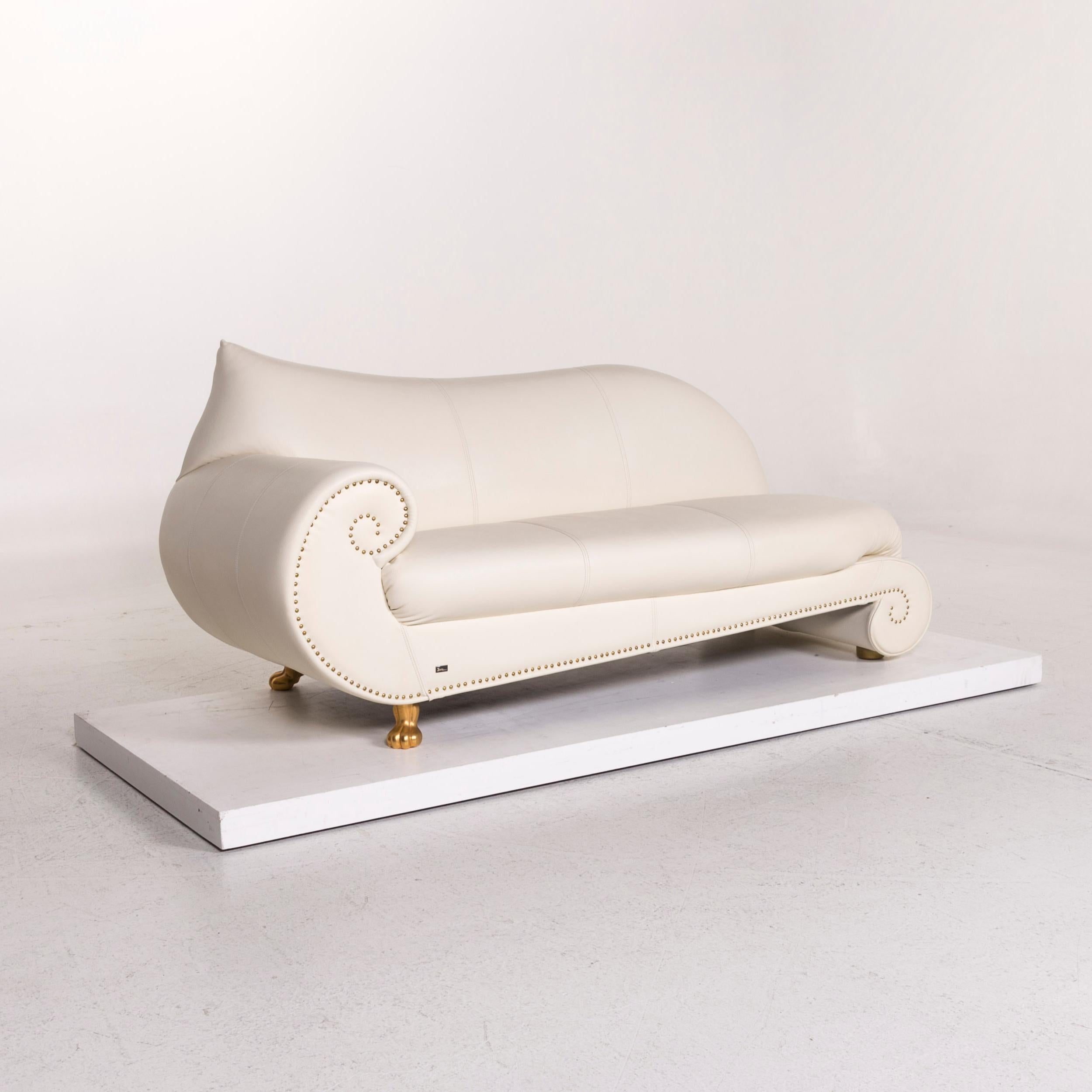Contemporary Bretz Gaudi Leather Sofa Cream Three-Seat Couch