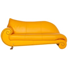 Bretz Gaudi Leather Sofa Yellow Three-Seat Couch Gold-Plated