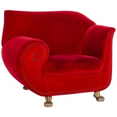Bretz Gaudi Velvet Fabric Armchair Red