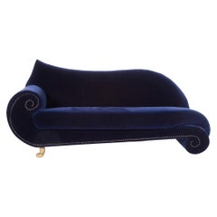 Bretz Gaudi Velvet Fabric Sofa Blue Dark Blue Three-Seat Couch