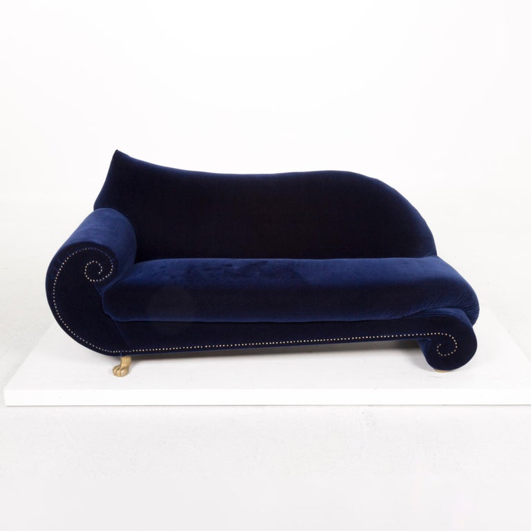 Bretz Gaudi Velvet Fabric Sofa Blue Dark Blue Three Seat Couch At 1stdibs