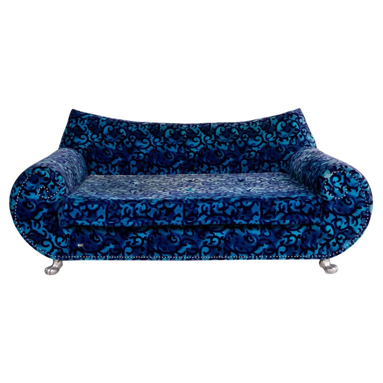 Bretz Gaudi Velvet Fabric Sofa Blue Three Seater Sofa at 1stDibs