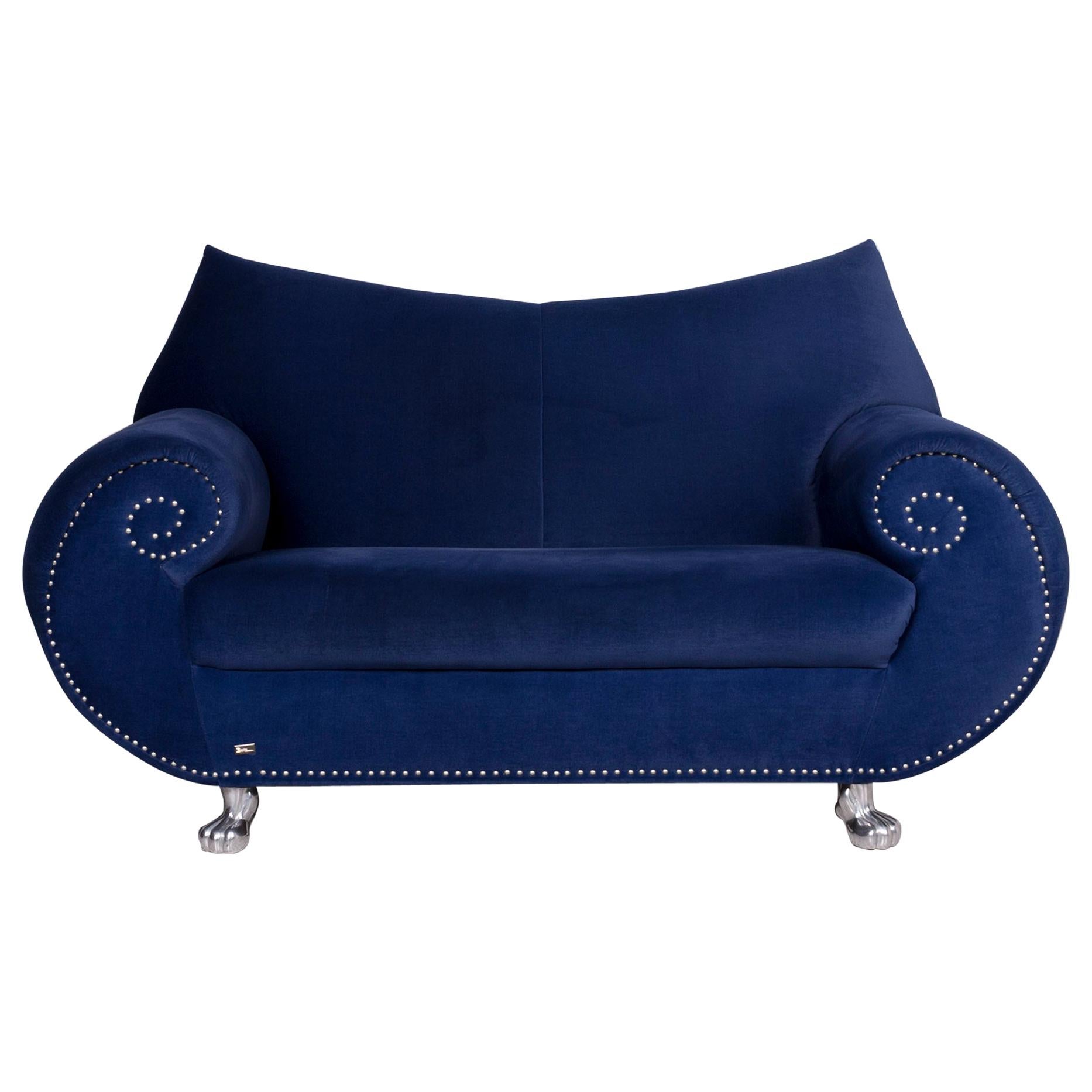 Bretz Gaudi Velvet Fabric Sofa Blue TwoSeat Couch at 1stDibs