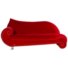 Bretz Gaudi Velvet Fabric Sofa Red Three-Seat Couch