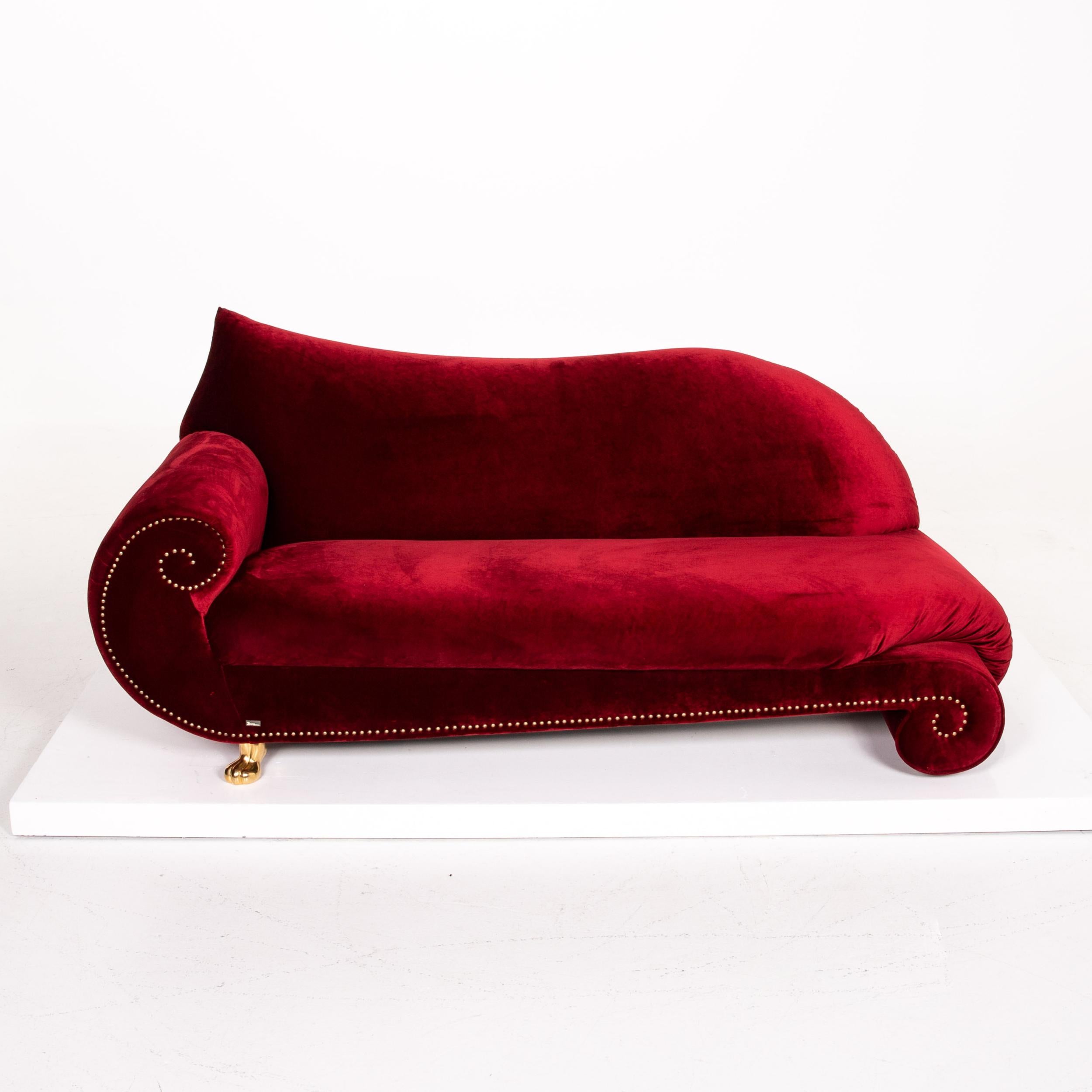 Bretz Gaudi Velvet Fabric Sofa Red Three-Seat Couch Gold-Plated 1