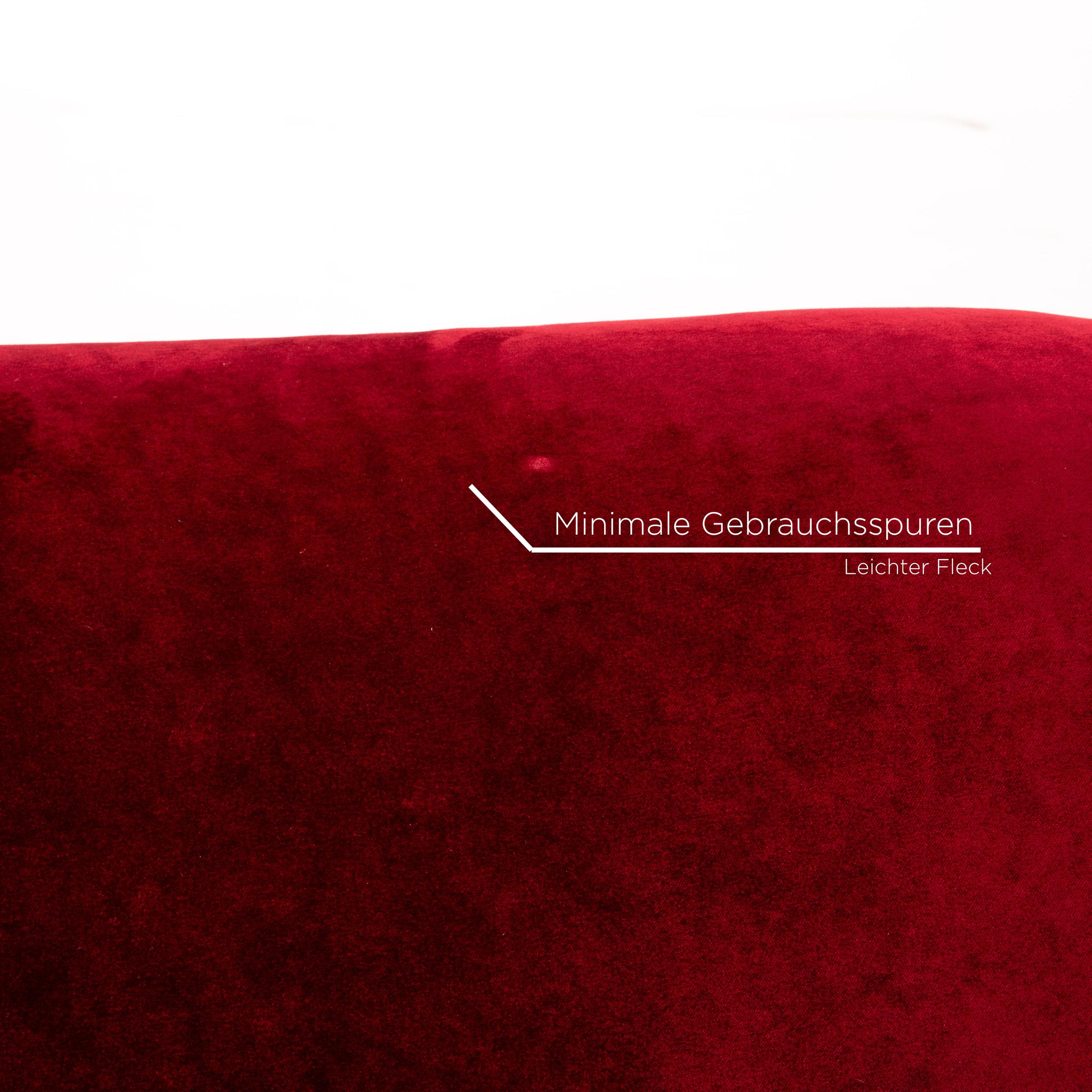 Modern Bretz Gaudi Velvet Fabric Sofa Red Three-Seat Couch Gold-Plated