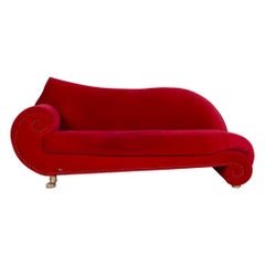 Bretz Gaudi Velvet Fabric Sofa Red Two-Seat Récamière Couch