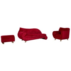 Bretz Gaudi Velvet Fabric Sofa Set Red 1 Two-Seat 1 Armchair 1 Stool