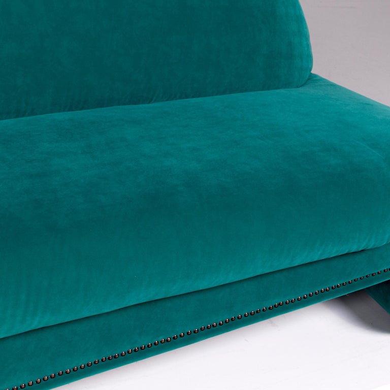 Bretz Gaudi Velvet Fabric Sofa Turquoise Two Seat Couch For Sale