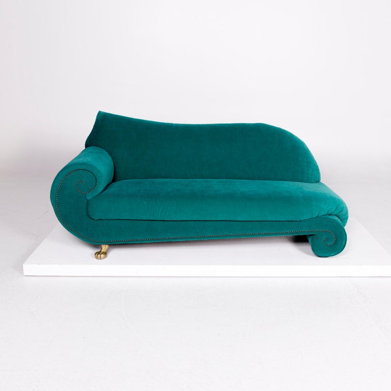 Bretz Gaudi Velvet Fabric Sofa Turquoise Two Seat Couch For Sale