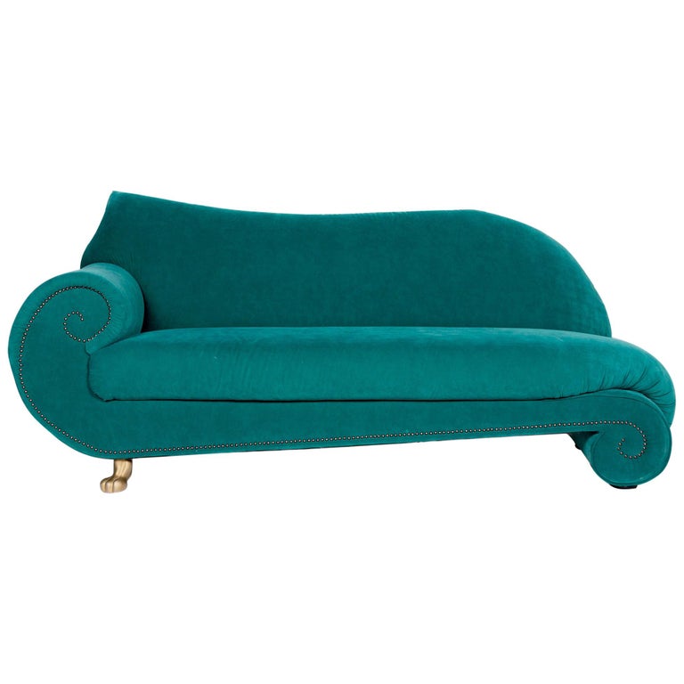 Bretz Gaudi Velvet Fabric Sofa Turquoise Two Seat Couch For Sale