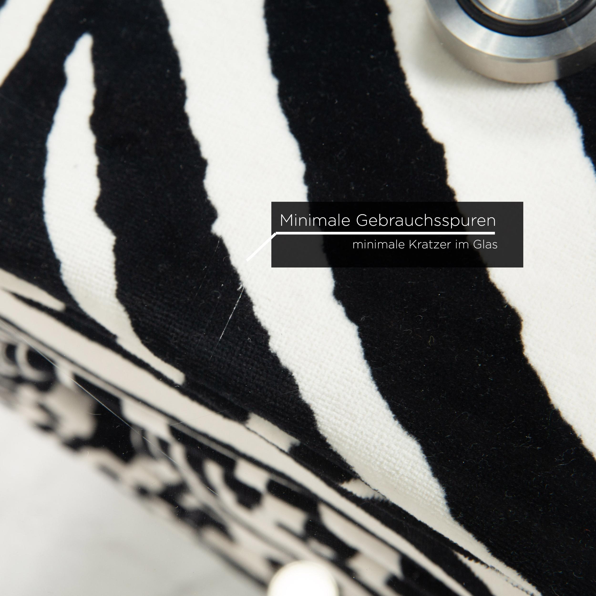 Modern Bretz Glass Velvet Fabric Coffee Table Zebra Pattern Black White For Sale