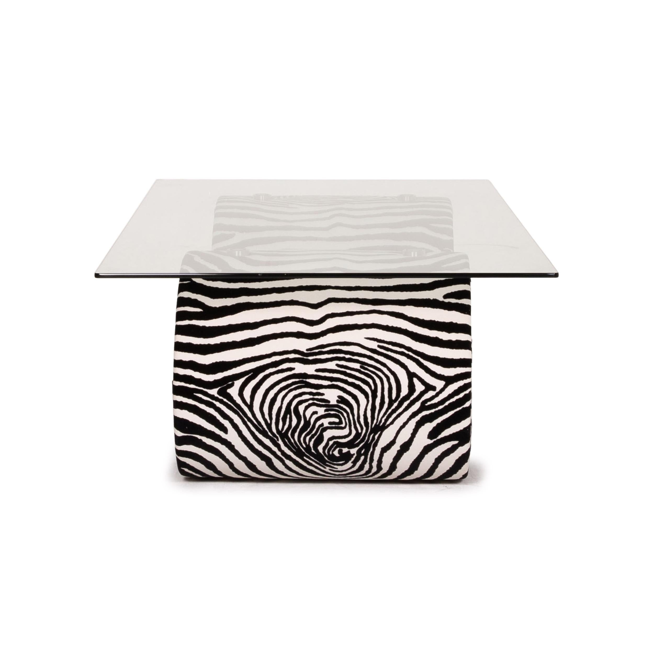 Bretz Glass Velvet Fabric Coffee Table Zebra Pattern Black White For Sale 2
