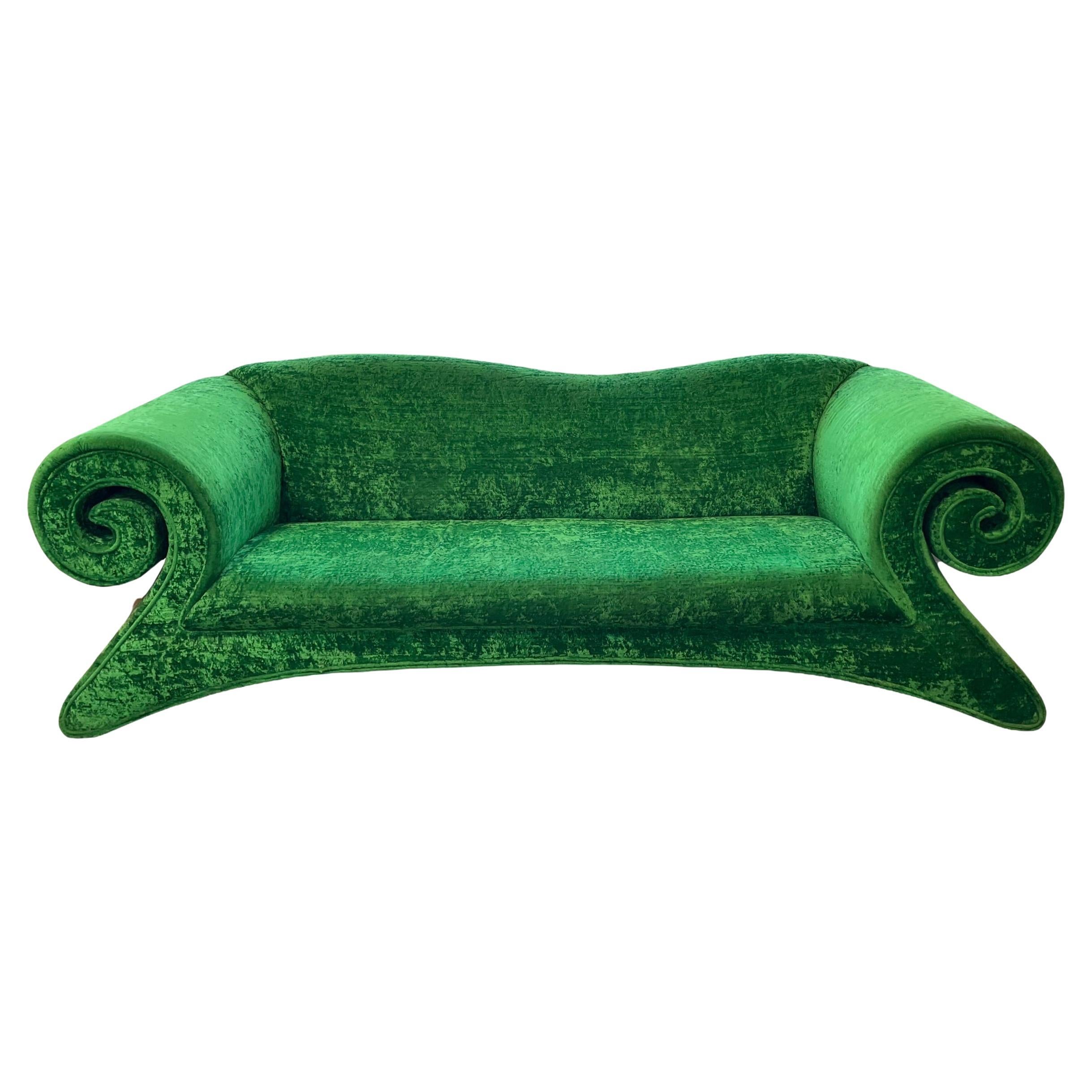 Bretz Green Crushed Velvet “Mammut” Sofa For Sale