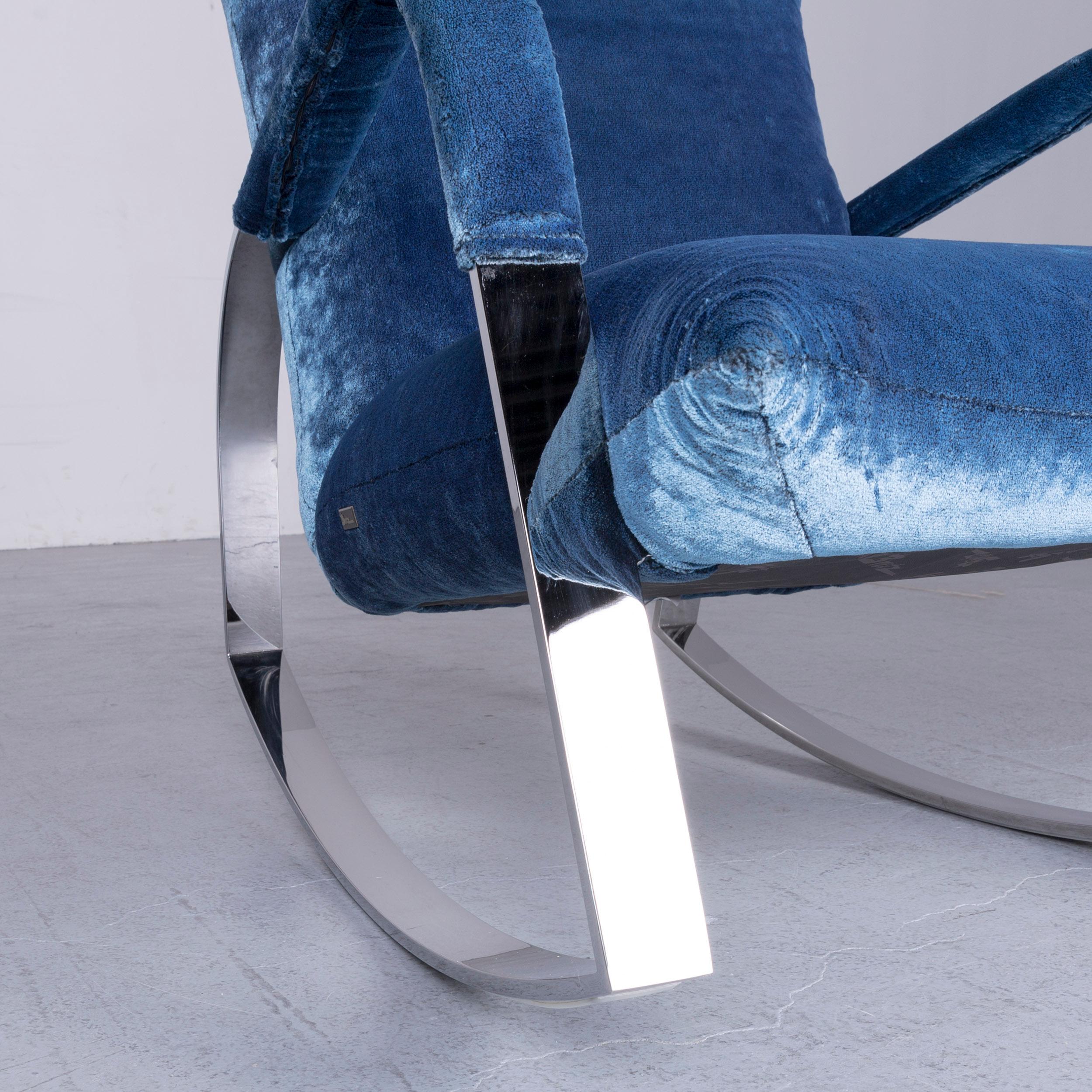 Bretz Highland B132 Designer Velvet Blue Armchair Stool Recliner For Sale 4