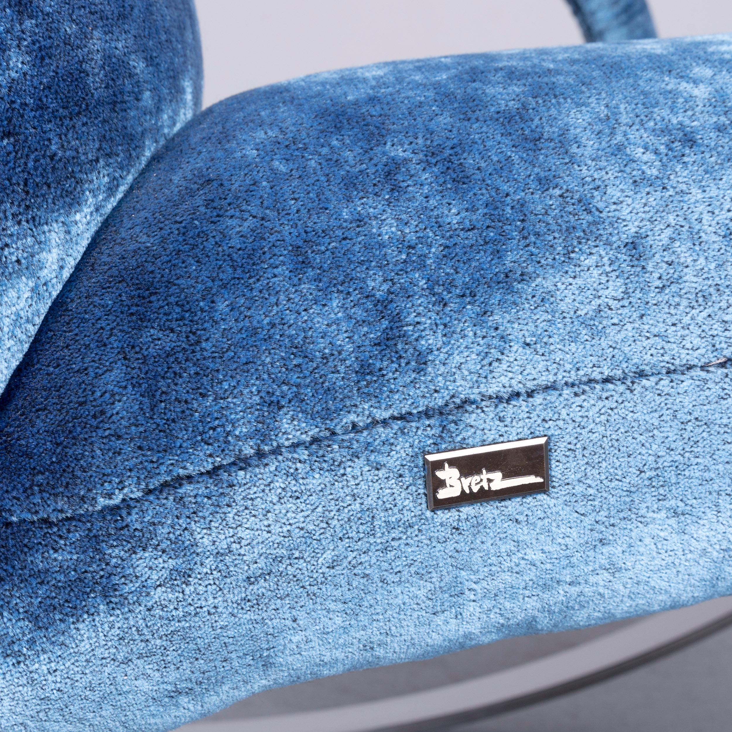 Bretz Highland B132 Designer Velvet Blue Armchair Stool Recliner For Sale 5