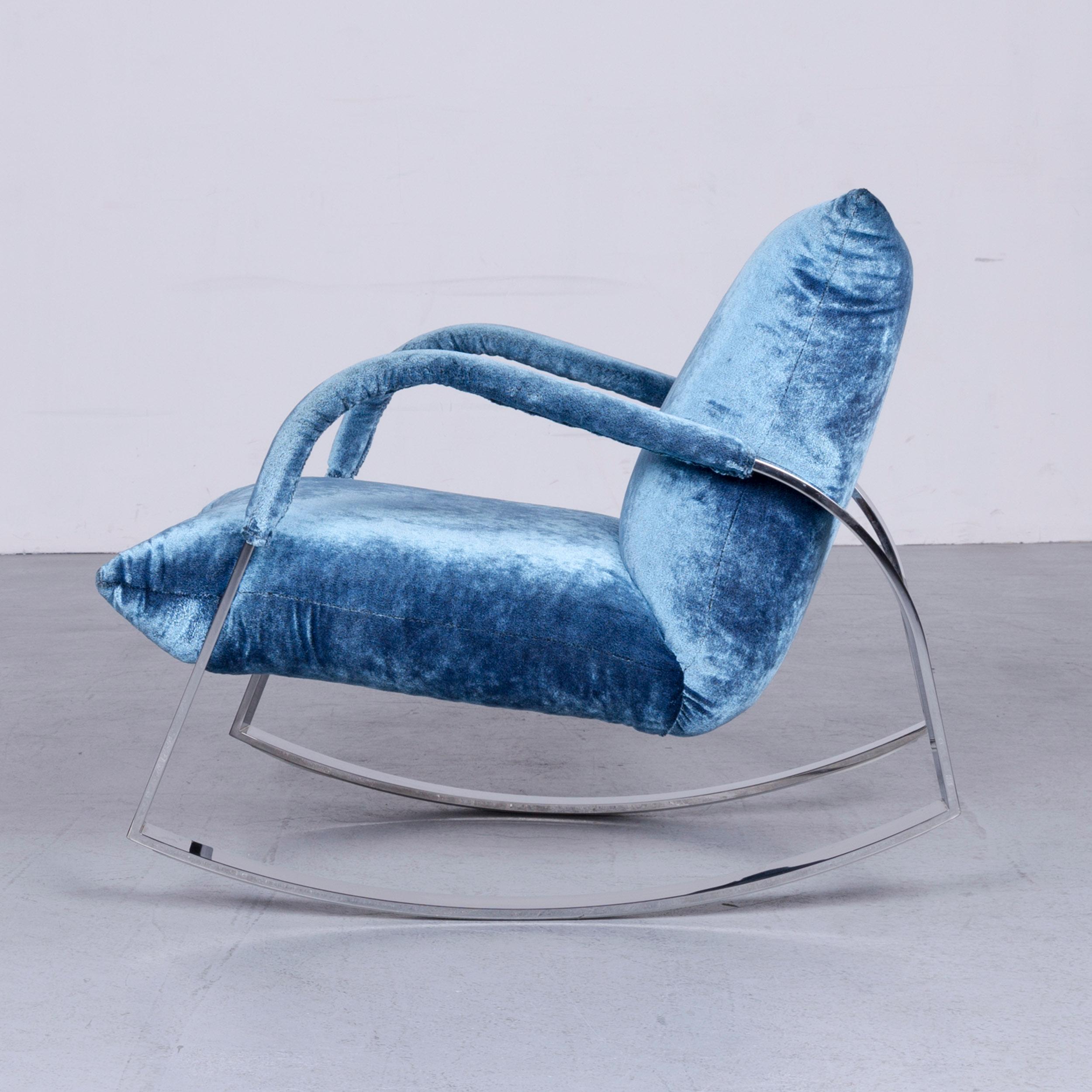 Bretz Highland B132 Designer Velvet Blue Armchair Stool Recliner For Sale 1