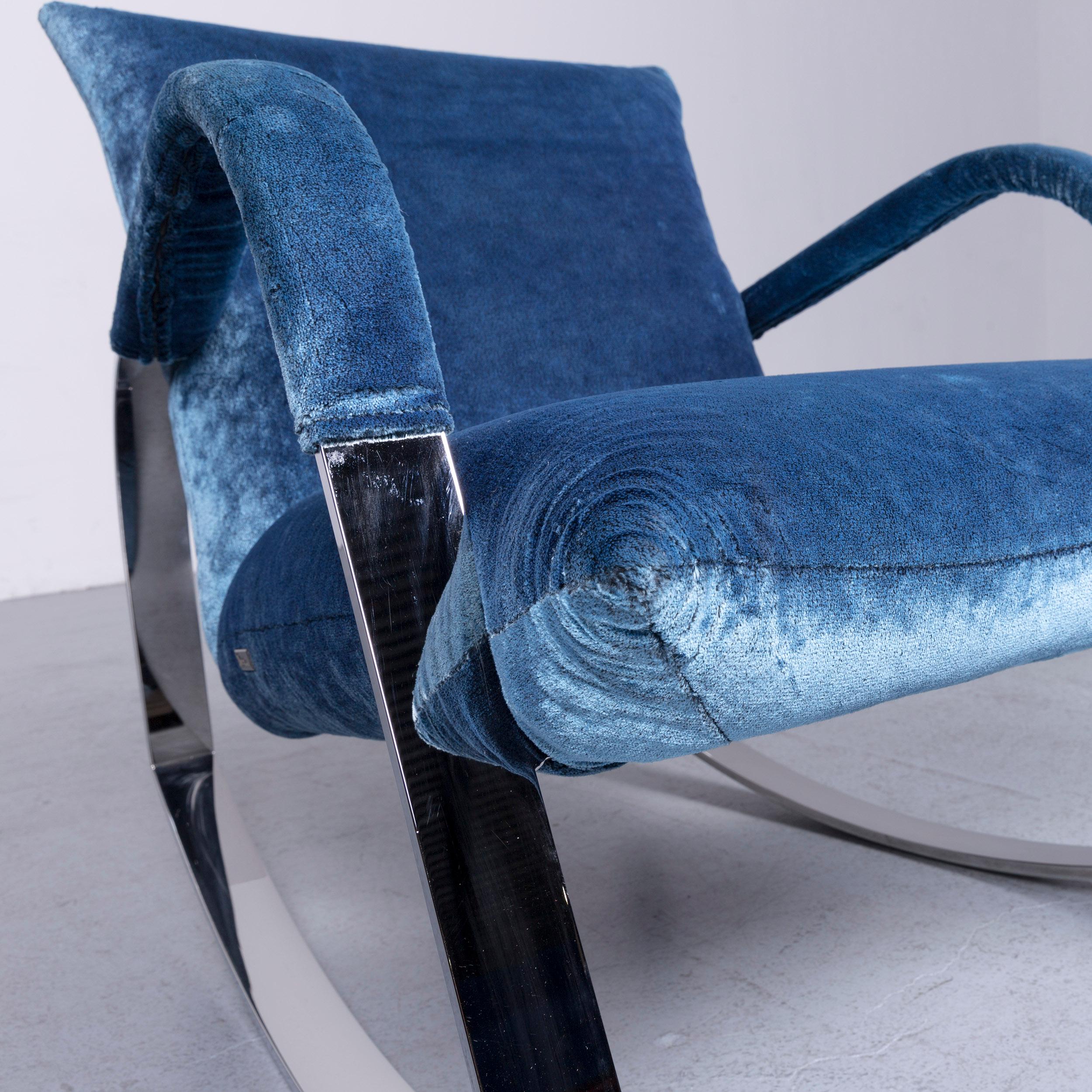 Bretz Highland B132 Designer Velvet Blue Armchair Stool Recliner For Sale 2