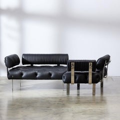 Set di divani in pelle nera Bretz Germania