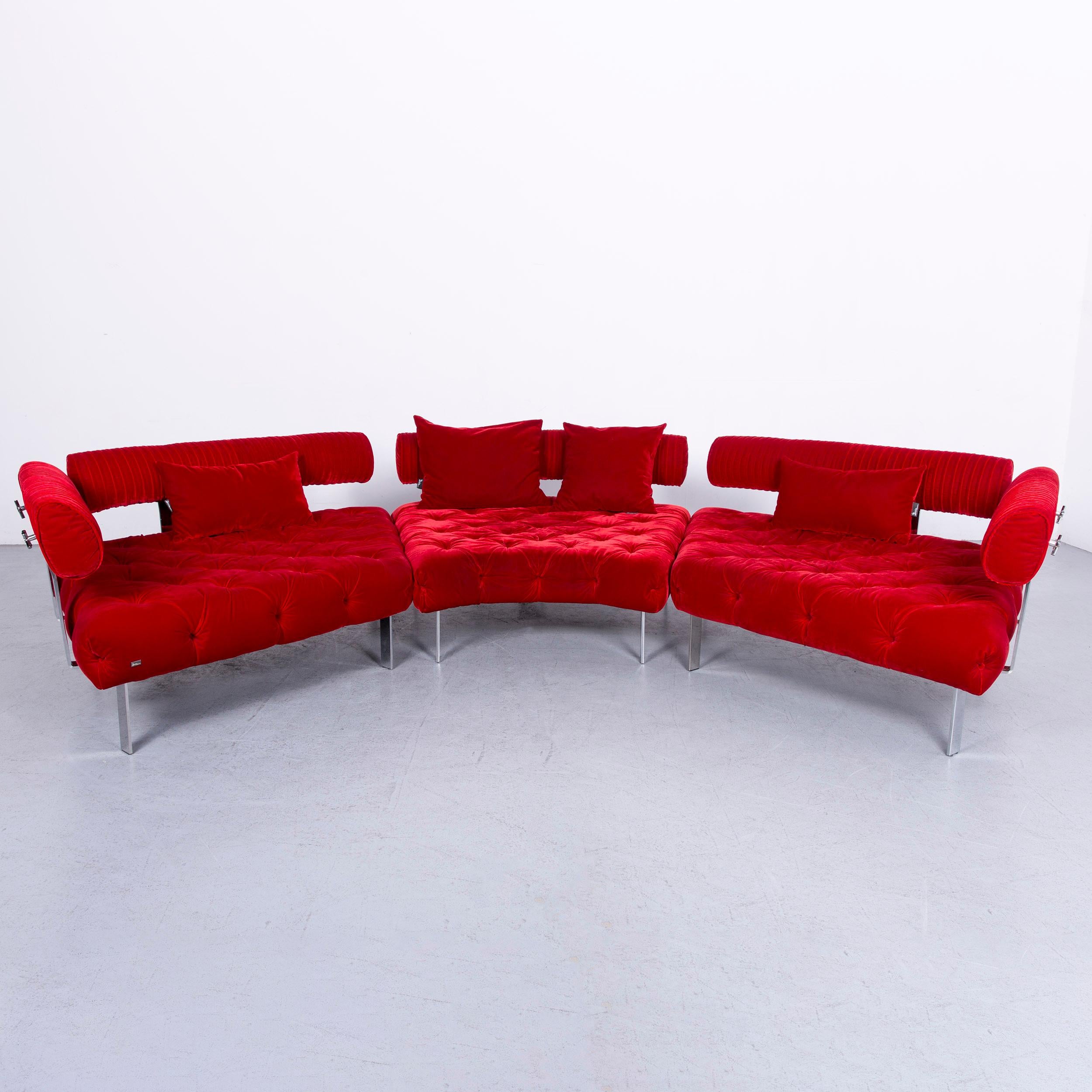 German Bretz Highland Designer Fabric Sofa Footstool Set Red Corner Sofa Couch For Sale