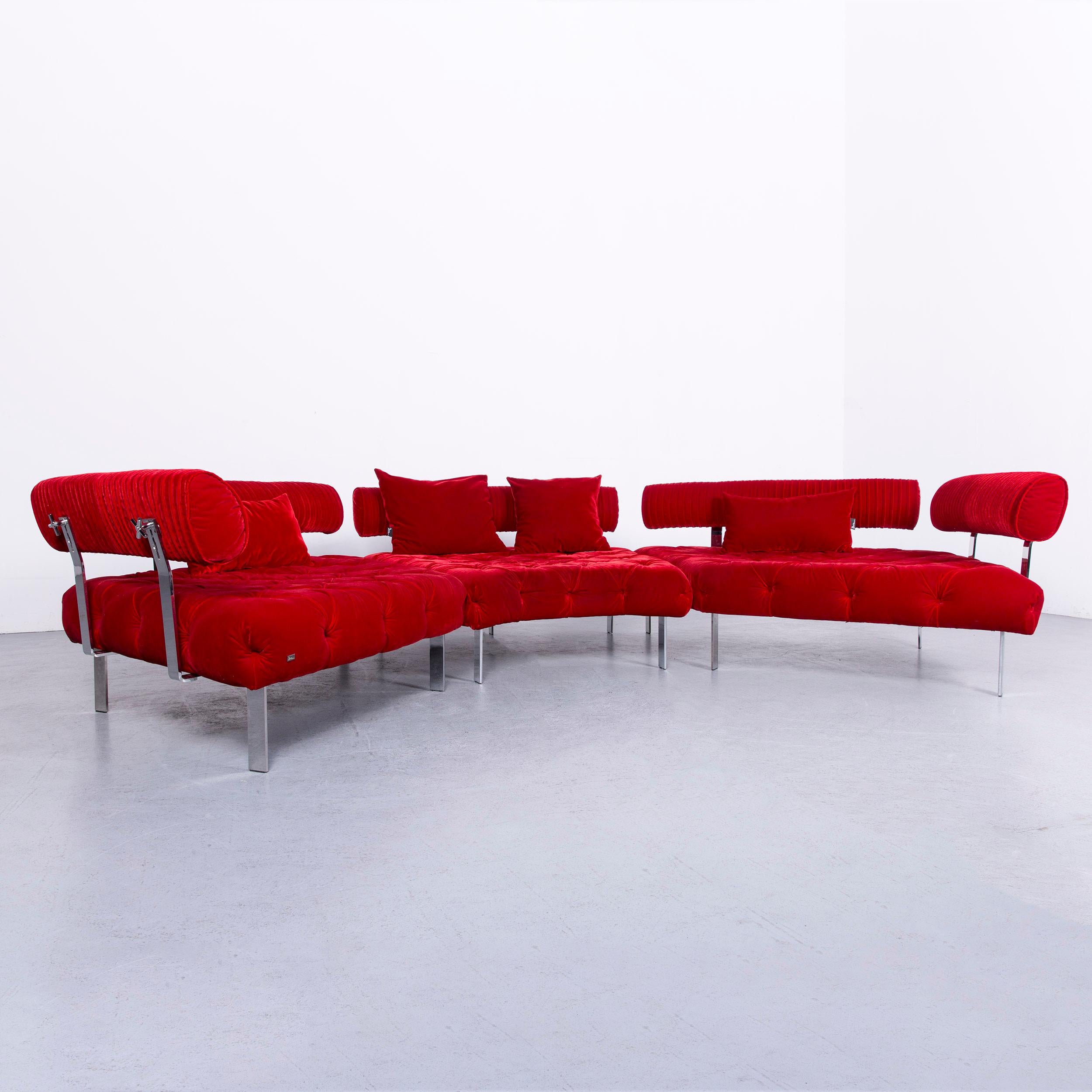 Bretz Highland Designer Fabric Sofa Footstool Set Red Corner Sofa Couch In Good Condition For Sale In Cologne, DE