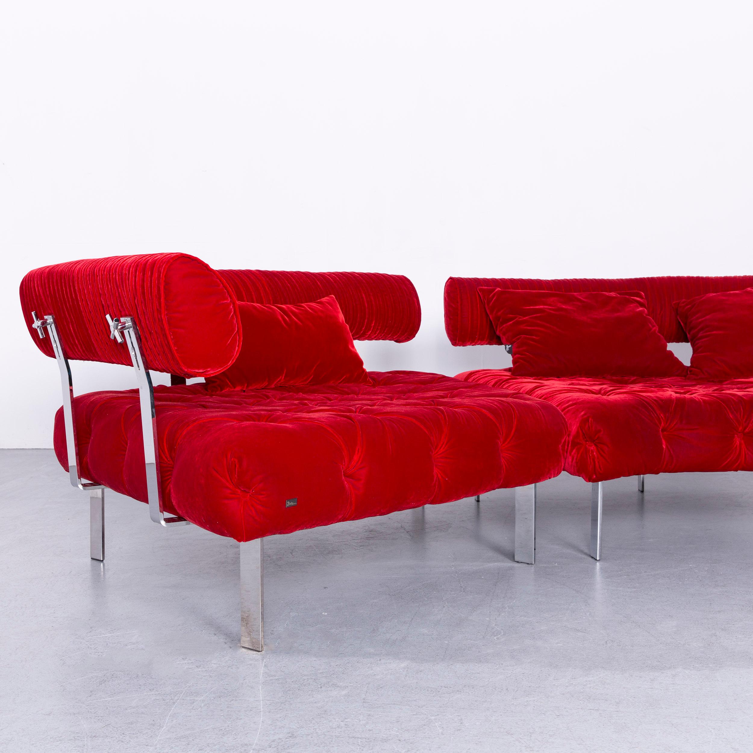 Contemporary Bretz Highland Designer Fabric Sofa Footstool Set Red Corner Sofa Couch For Sale
