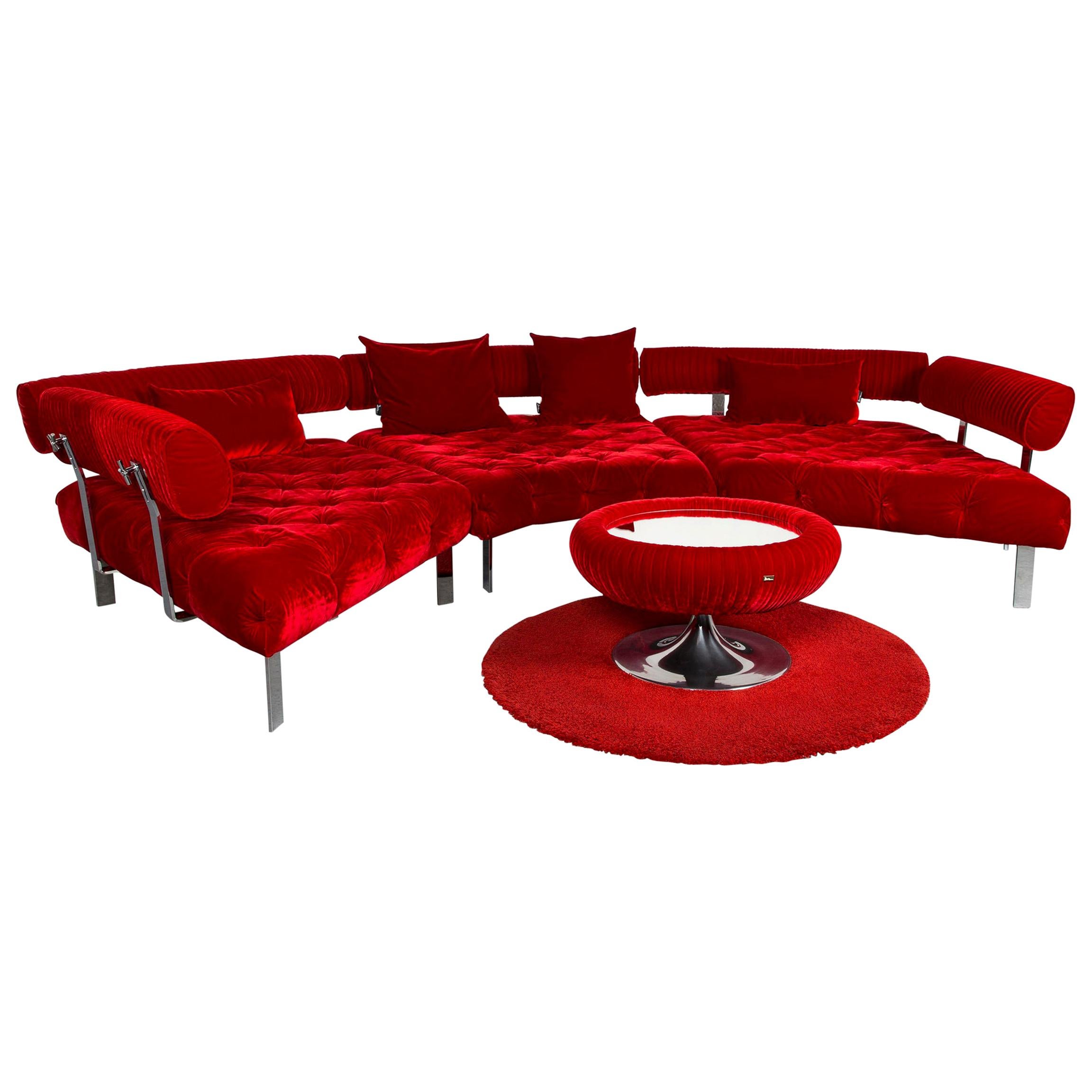 Bretz Highland Designer Fabric Sofa Footstool Set Red Corner Sofa Couch For Sale
