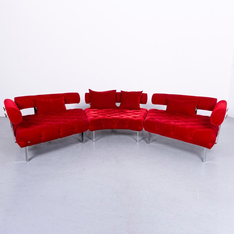 Bretz Highland Designer Fabric Sofa Red Corner Couch