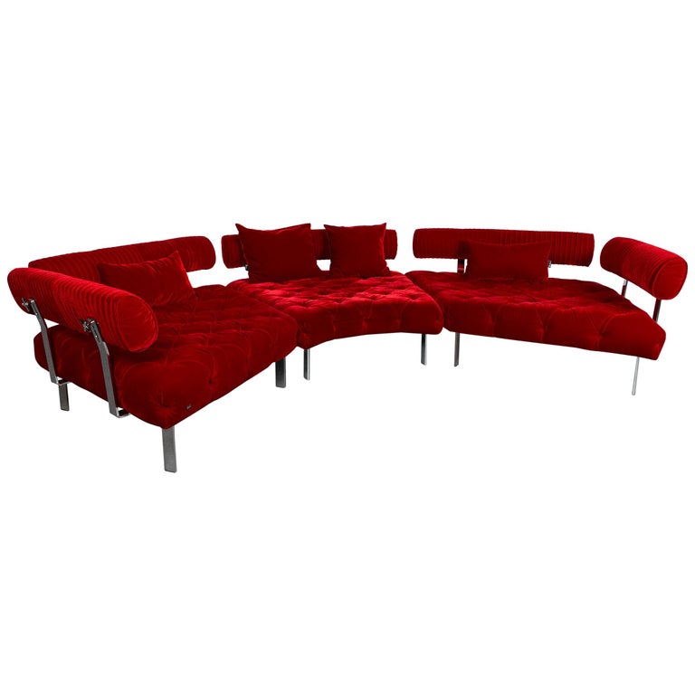 Bretz Highland Designer Fabric Sofa Red Corner Sofa Couch For Sale at 1stDibs