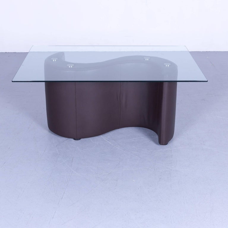 Bretz Jeanie Designer Coffee Table Chocolate Brown Leather Body With Bretz Jeanie Designer Coffee Table Chocolate Brown Leather Body With Gl Top In A Minimalistic