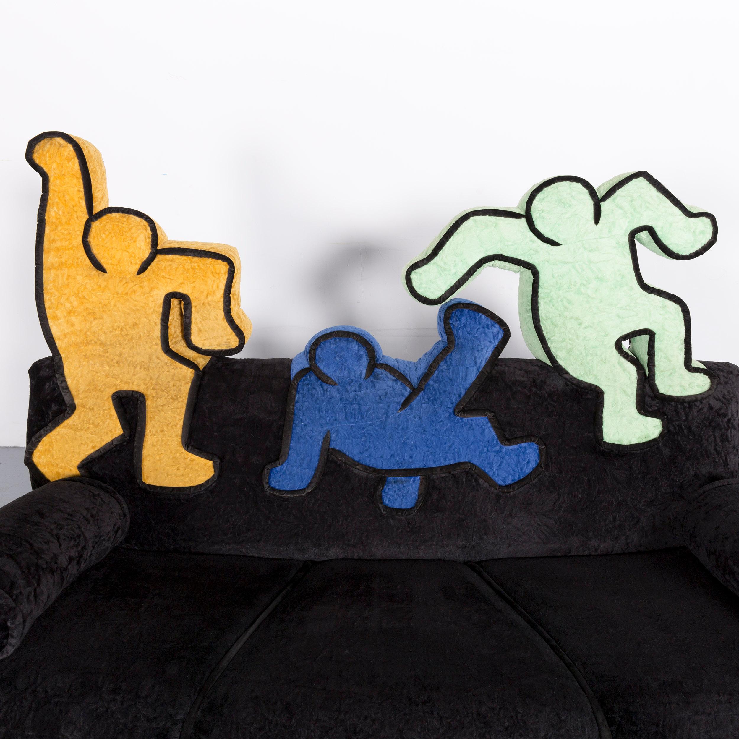 German Bretz Keith Haring Fabric Sofa Black Three-Seat