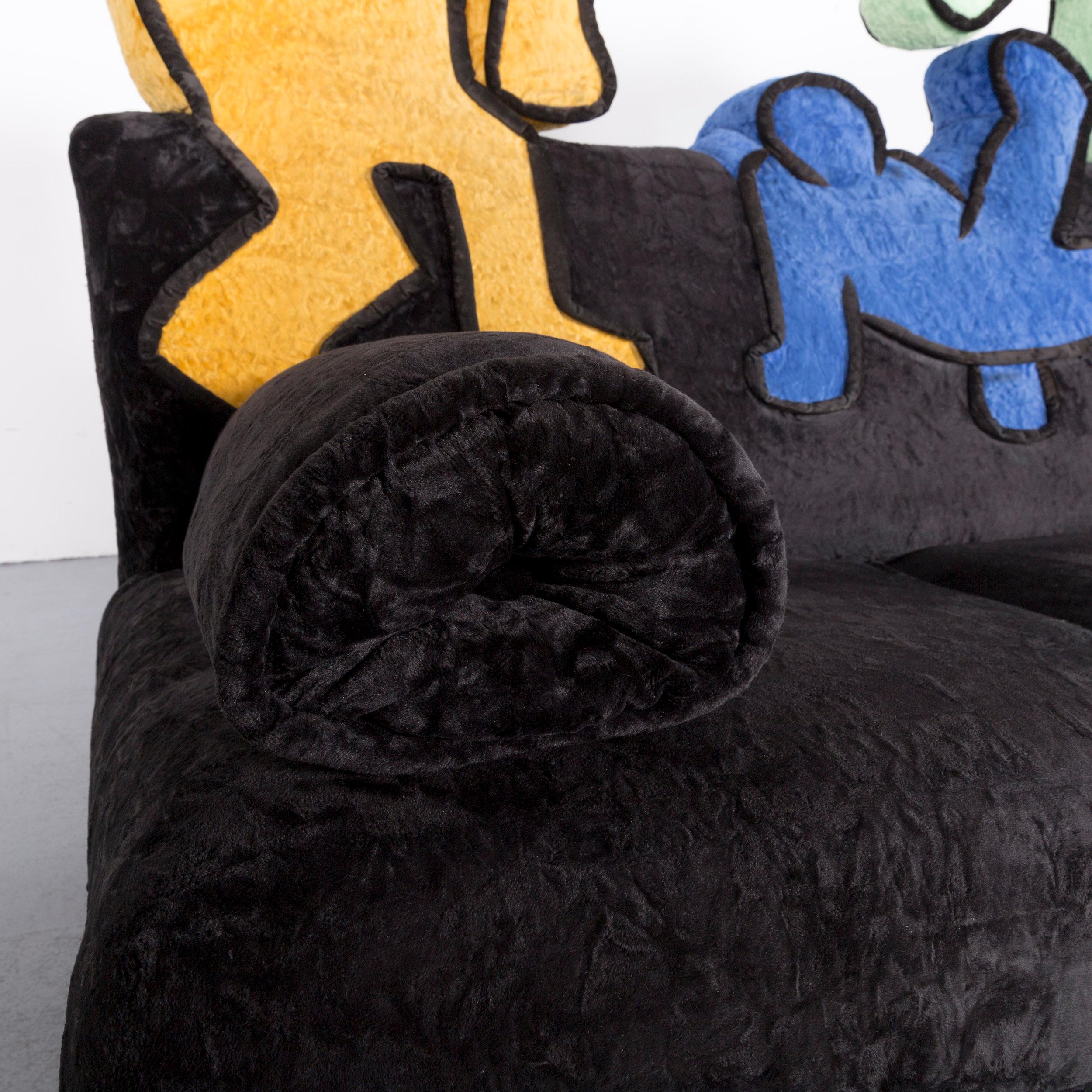 Contemporary Bretz Keith Haring Fabric Sofa Black Three-Seat