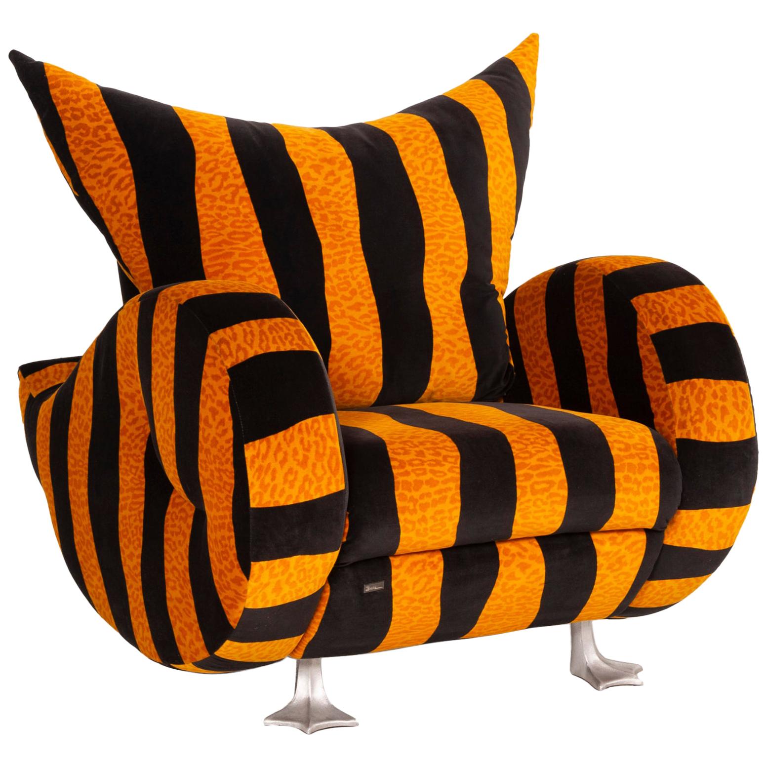 Bretz Knastente Fabric Armchair Yellow Black Tiger Pattern