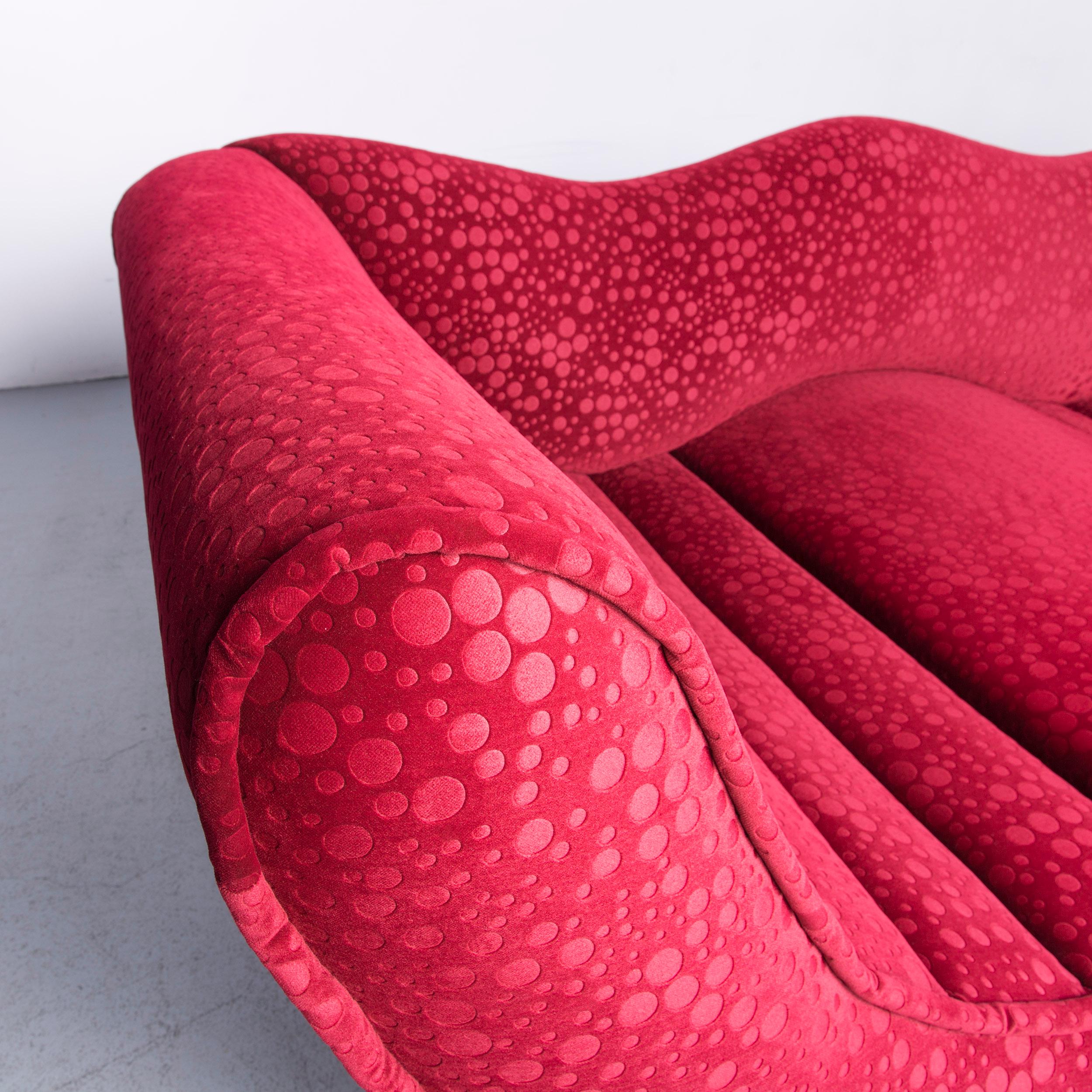 German Bretz Laola Designer Fabric Three-Seat Sofa in Red Bubble Pattern Look