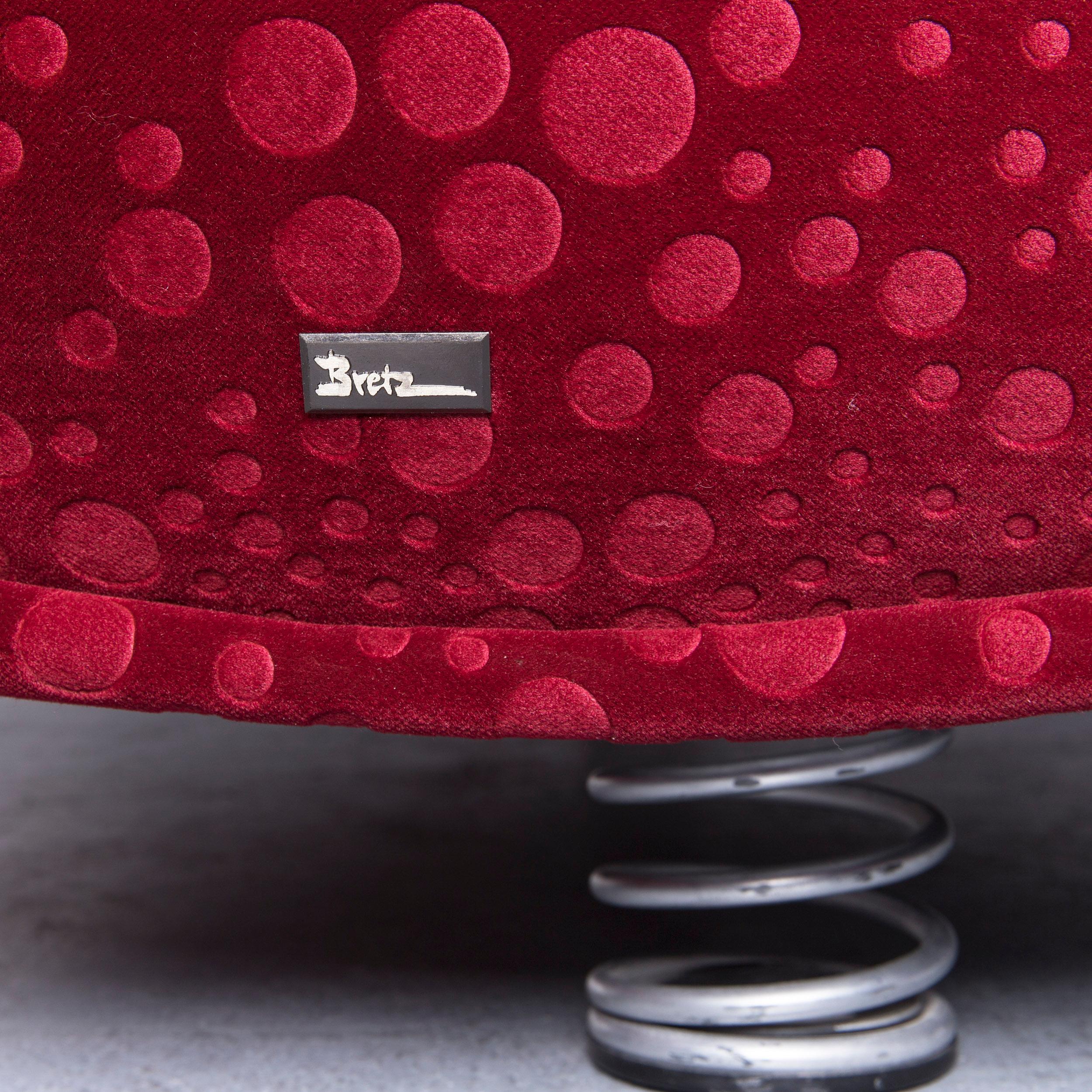 Contemporary Bretz Laola Designer Fabric Three-Seat Sofa in Red Bubble Pattern Look