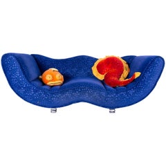 Bretz Laola Designer Sofa in Stunning Blue Bubble Pattern Look with Pillows