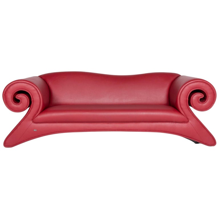 Bretz Mammut Designer Faux Leather Sofa Red Three Seat Couch