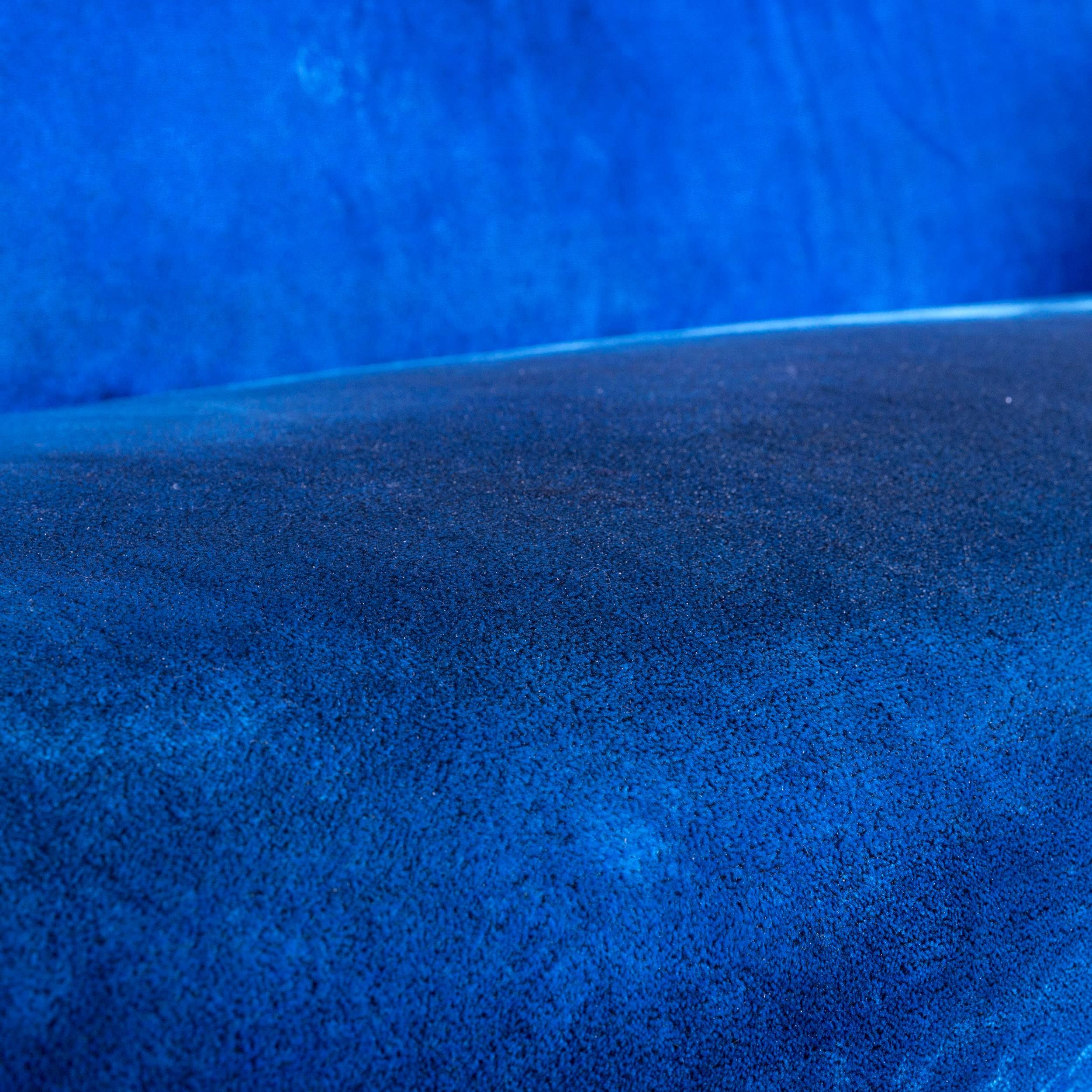 German Bretz Mammut Designer Sofa Velours Blue Fabric Couch