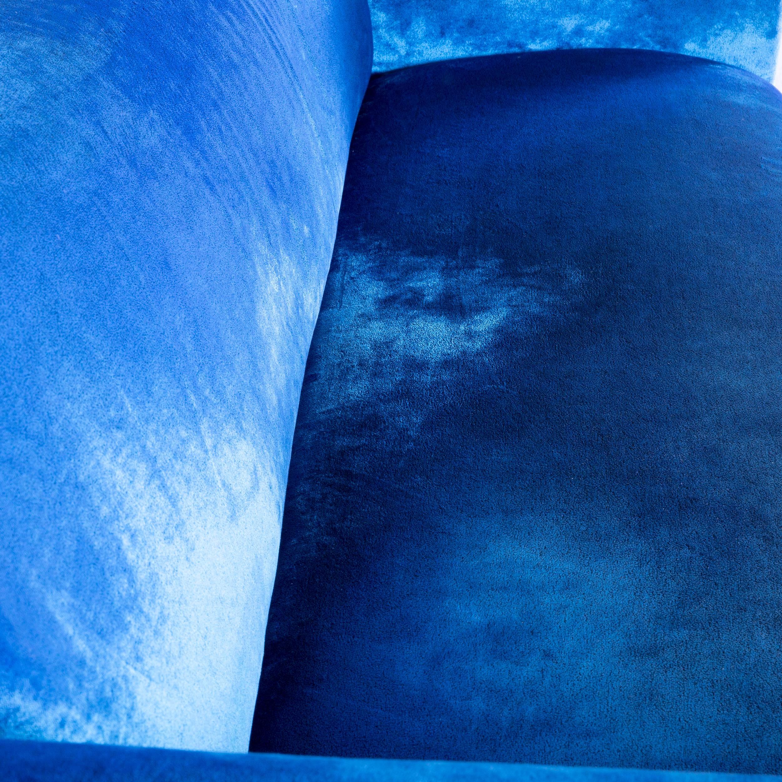 Contemporary Bretz Mammut Designer Sofa Velours Blue Fabric Couch