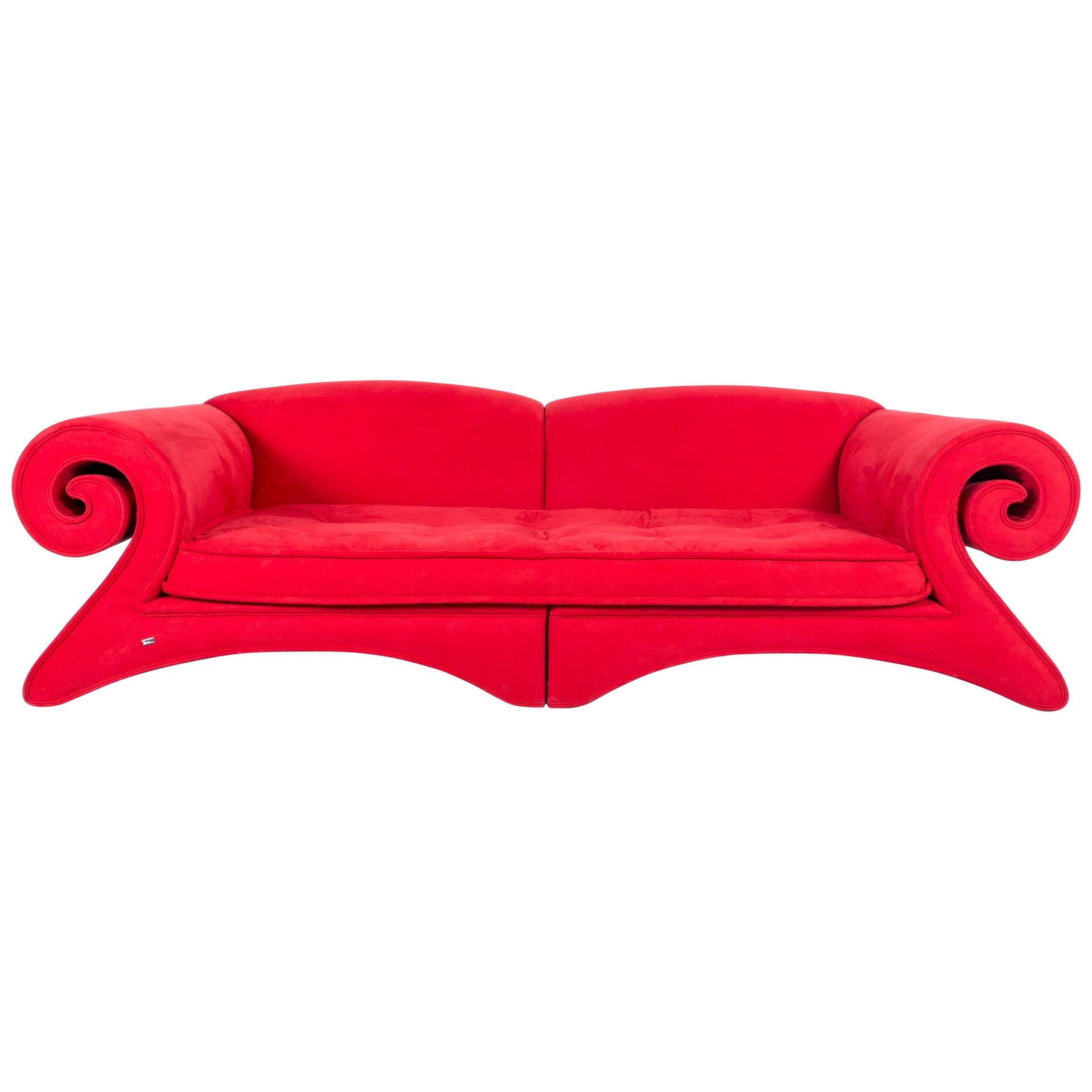 Bretz Mammut Fabric Sofa Red Three-Seat Couch
