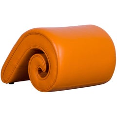 Bretz Mammut Leather Foot-Stool Bench Orange