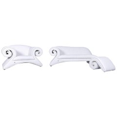 Bretz Mammut Leather Sofa Set White Three-Seat, Armchair, Foot-Stool