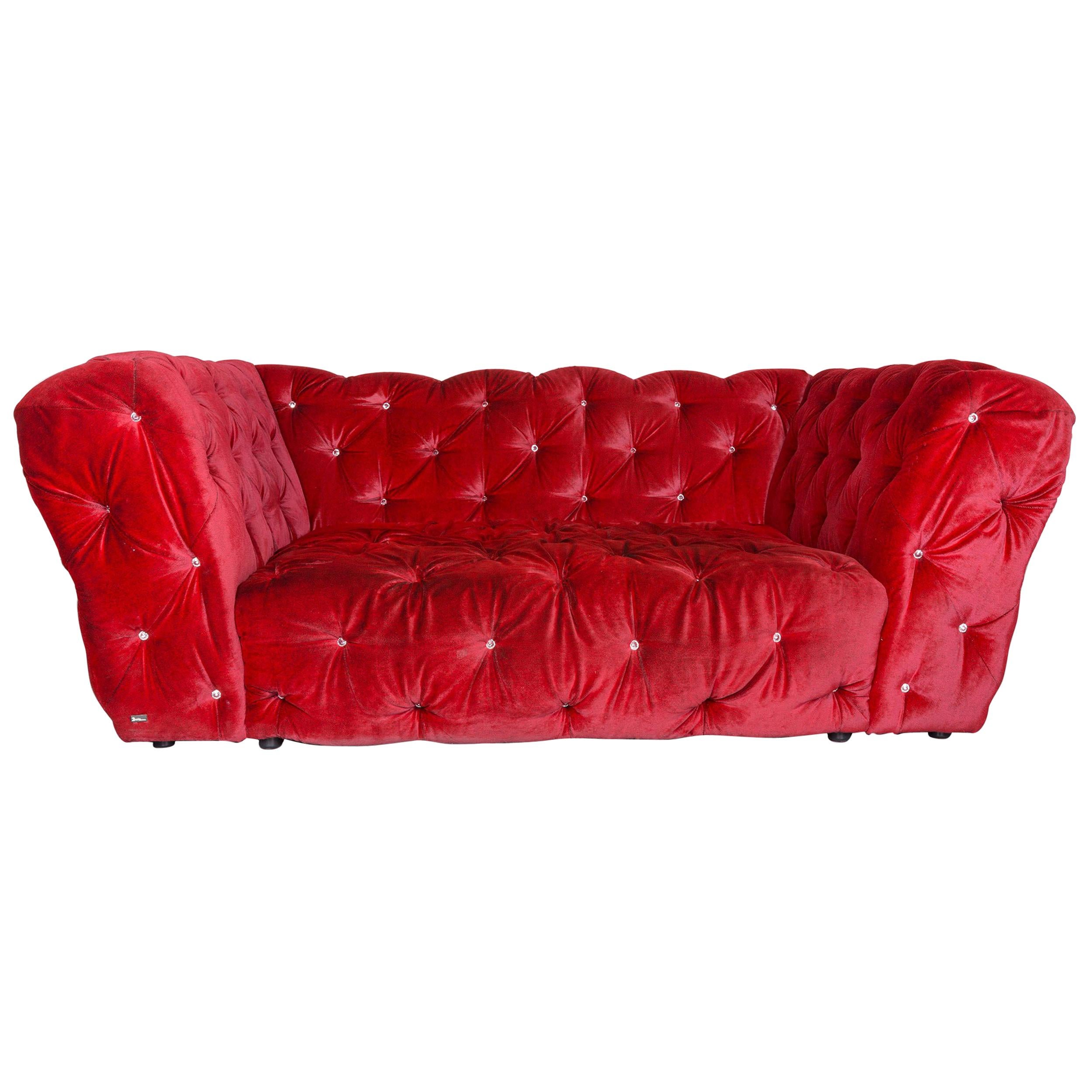 Bretz Marilyn Designer Fabric Three-Seat Sofa in Red For Sale