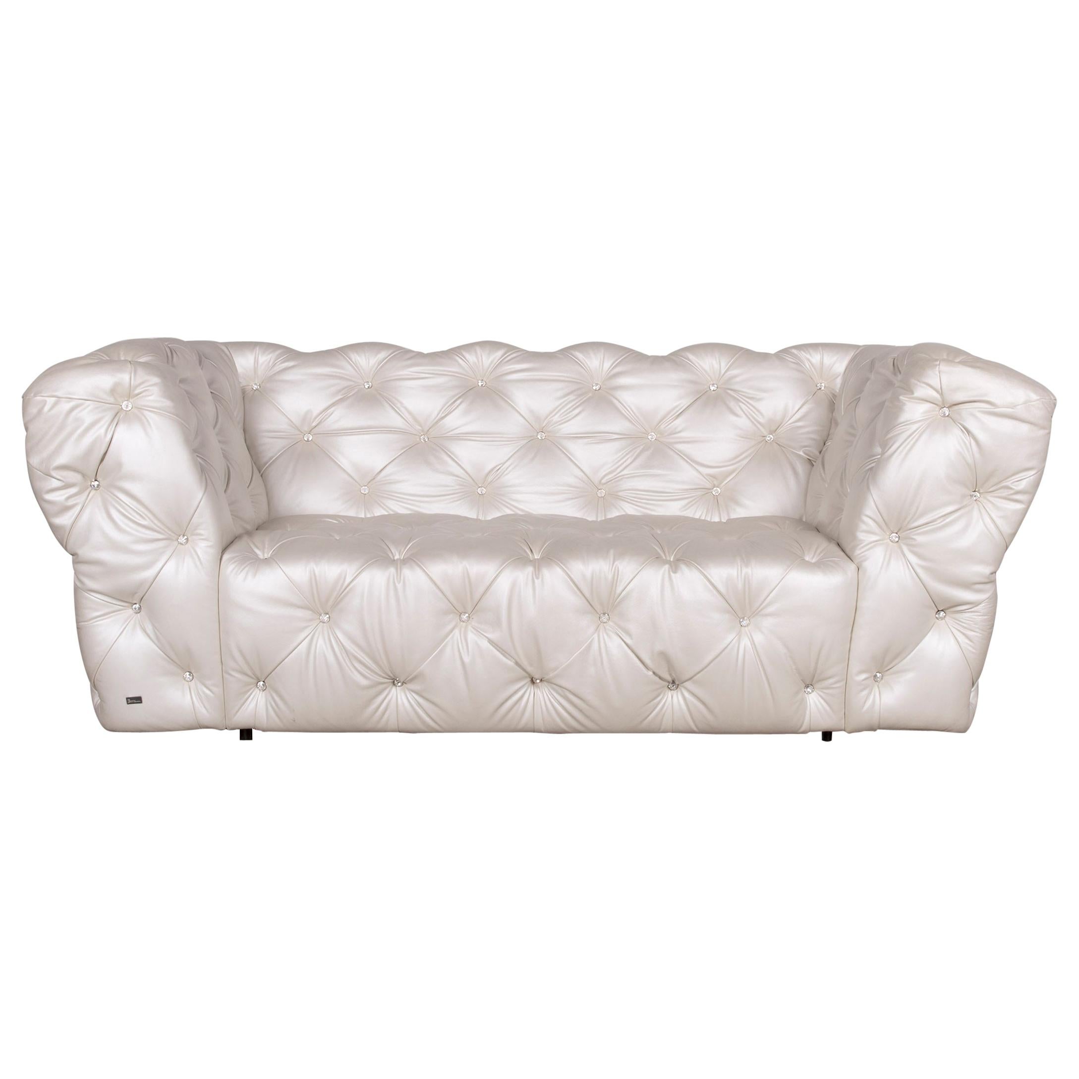 Bretz Marilyn Designer Leather Sofa Cream Ivory Genuine Leather Three-Seat