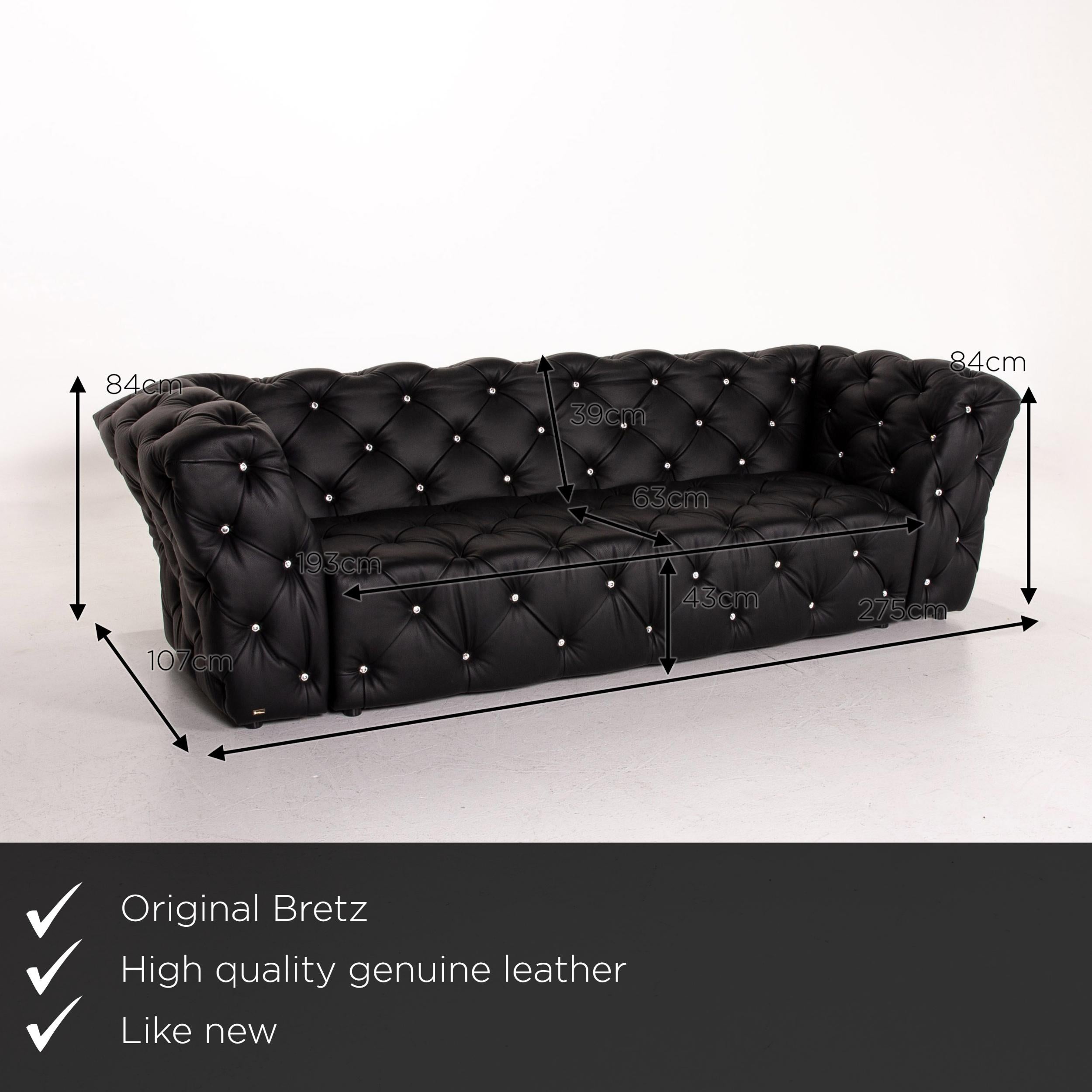 We present to you a Bretz Marilyn leather sofa black three seater couch.
 

 Product measurements in centimeters:
 

Depth 107
Width 275
Height 84
Seat height 43
Rest height 84
Seat depth 63
Seat width 193
Back height 39.
 