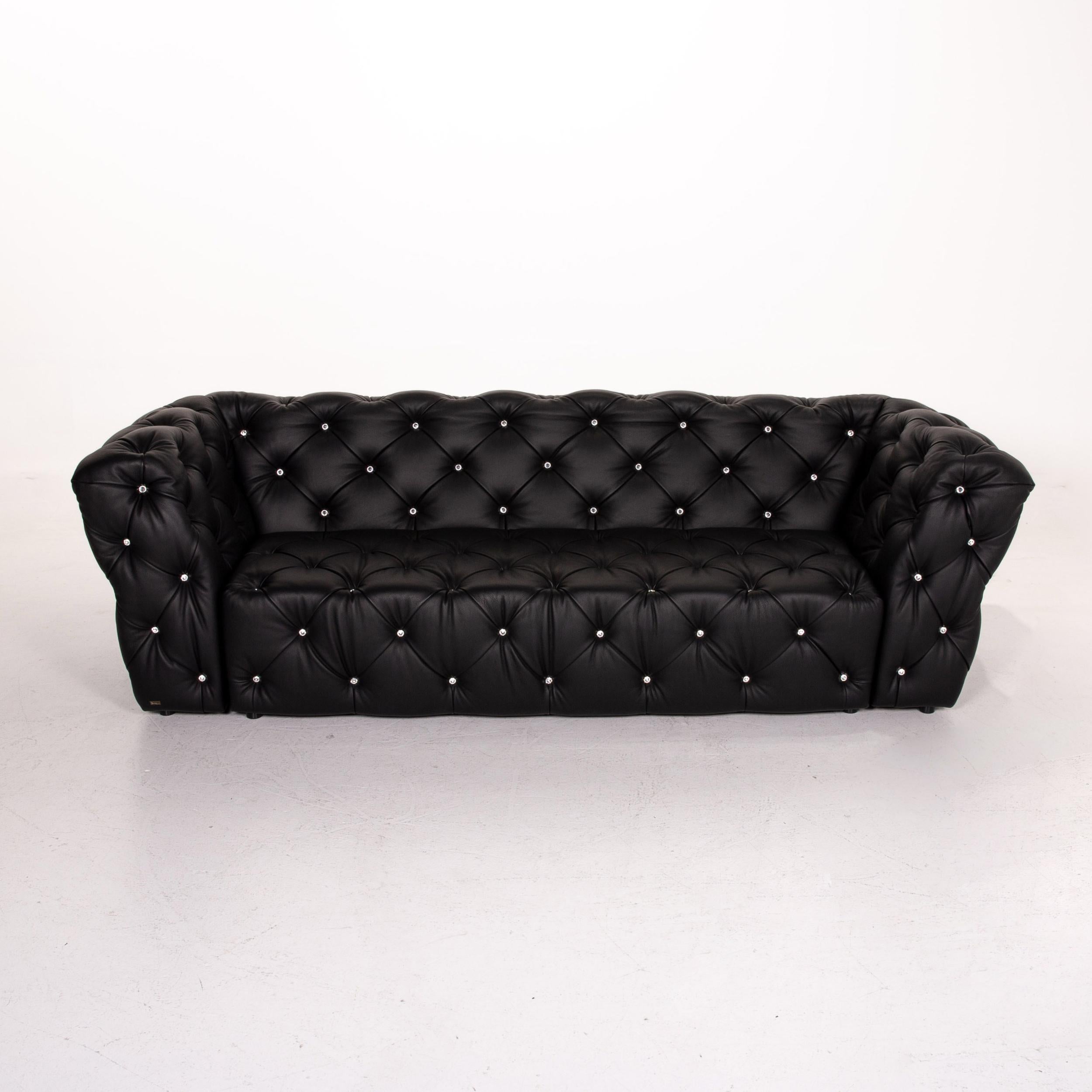 Bretz Marilyn Leather Sofa Black Three Seater Couch In Excellent Condition In Cologne, DE
