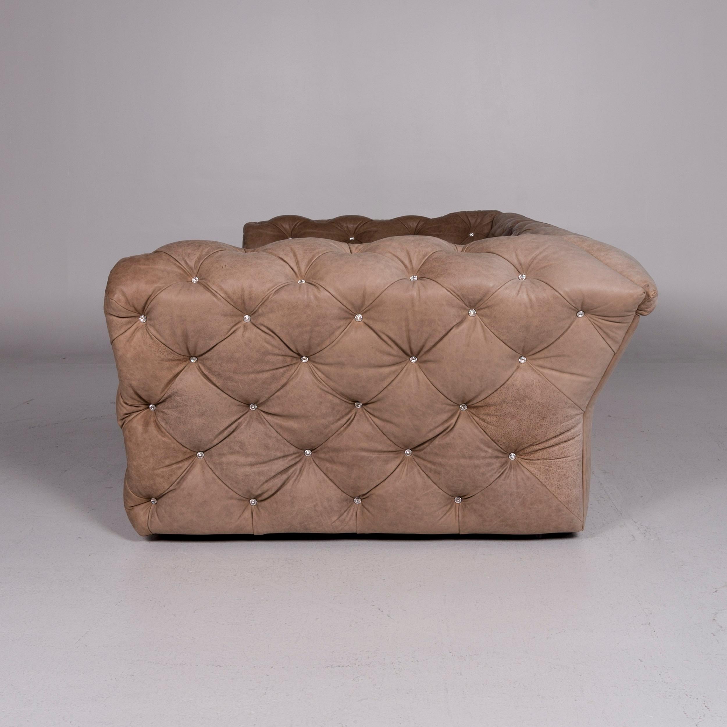 Bretz Marilyn Leather Sofa Brown Three-Seat Kaptionierung Glitterstones For Sale 5